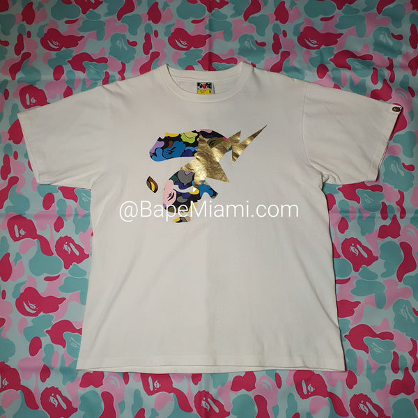 DM for Approval Code - Bape Black Multi Camo Big Ape Face Gold Sta White T-shirt